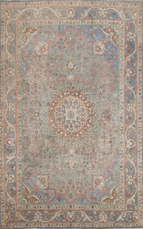 Gray Floral Tabriz Persian Area Rug 7x11
