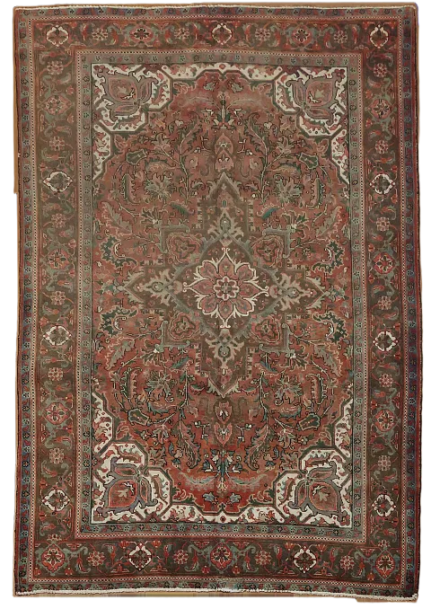 Vintage Geometric Red Heriz Persian Area Rug 7x10