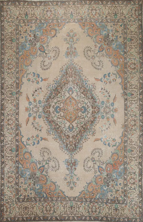 Distressed Over-Dyed Tabriz Persian Area Rug 10x13