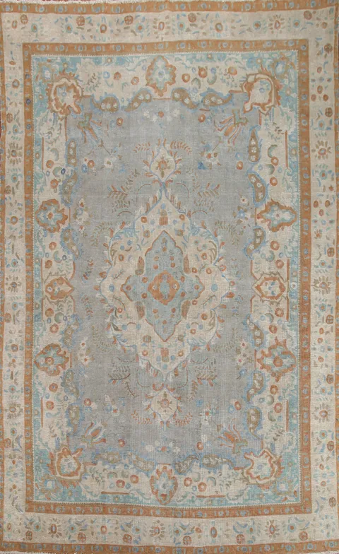 Distressed Gray Tabriz Persian Area Rug 9x13