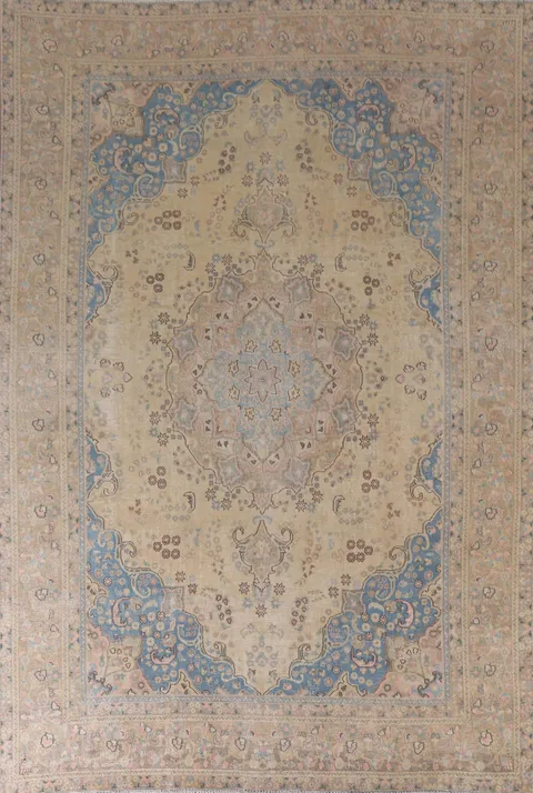 Distressed Wool Mashad Persian Area Rug 9x12