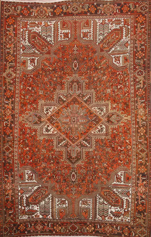 Orange Wool Heriz Persian Area Rug 7x10