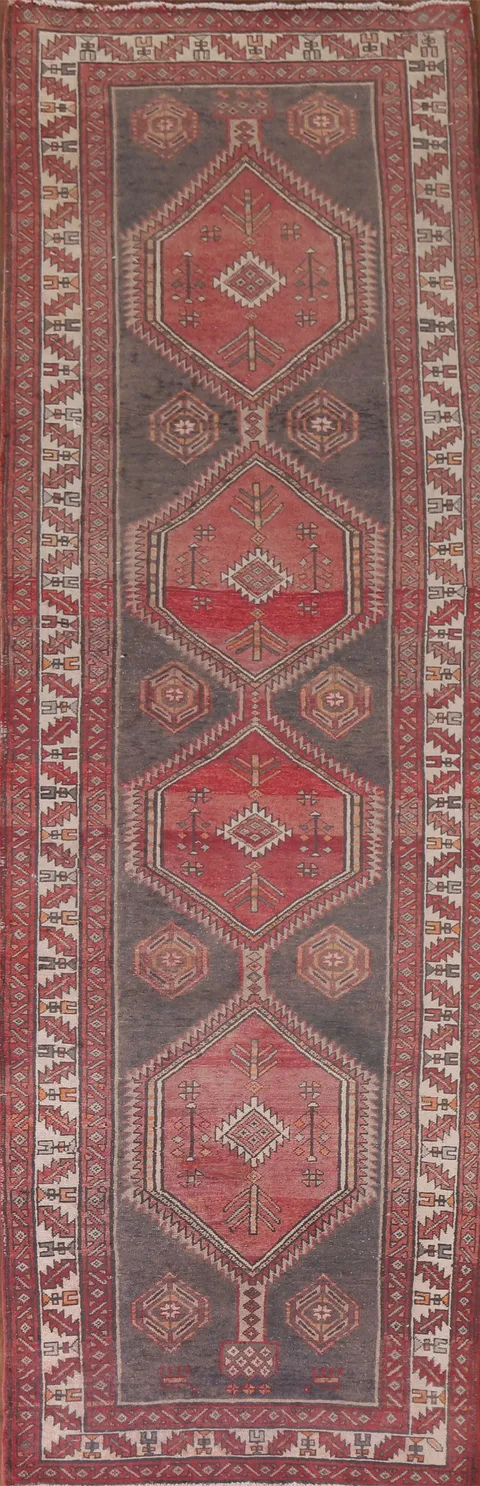 Wool Geometric Ardebil Persian Runner Rug 4x13