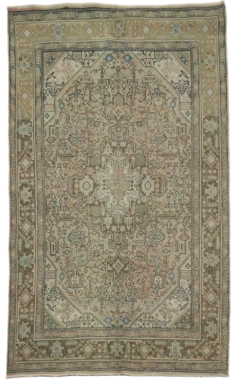 Vintage Muted Pink Distressed Tabriz Persian Area Rug 7'x10'