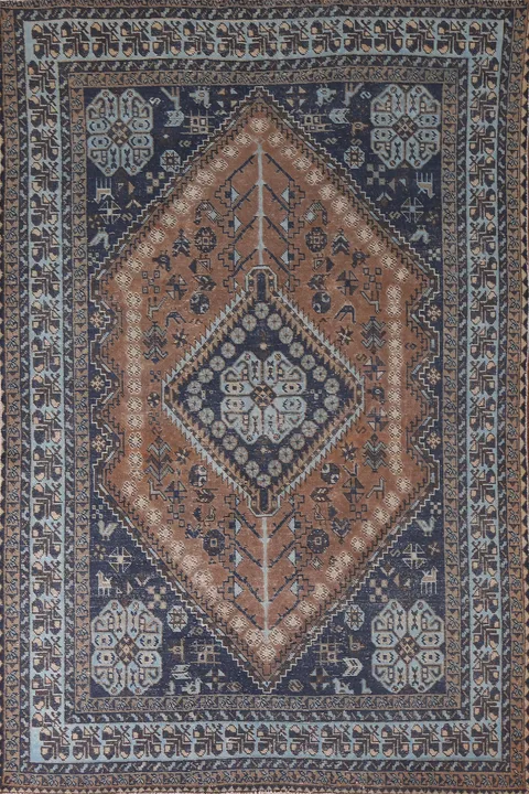 Navy Blue & Brown Heriz Persian Area Rug 7x10