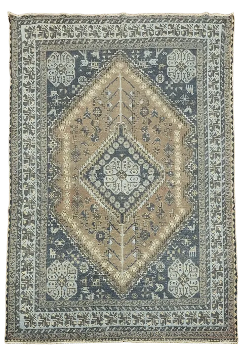 Navy Blue & Brown Heriz Persian Area Rug 7x10