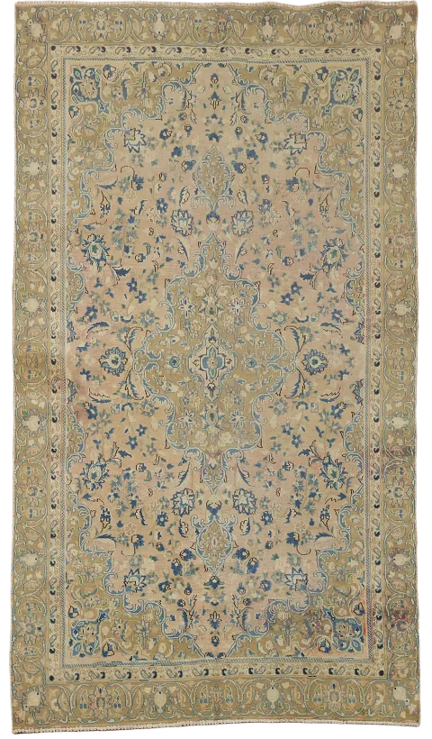 Vintage Floral Mashad Persian Area Rug 6x9