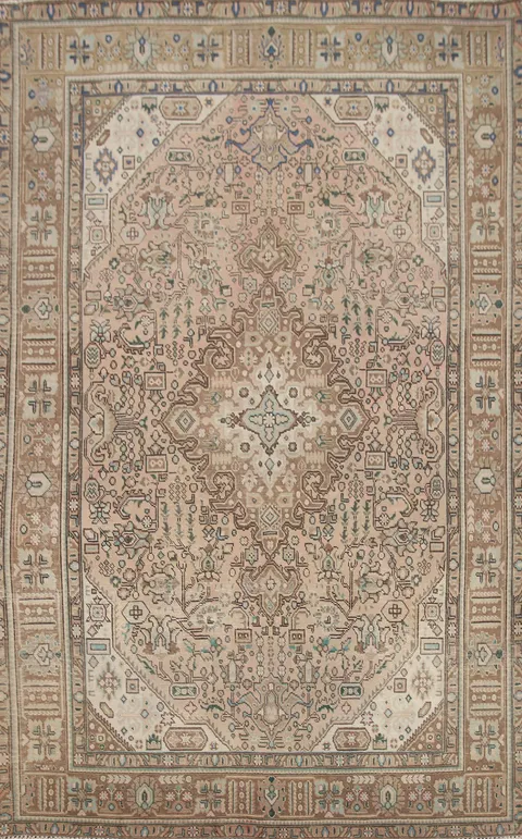 Geometric Wool Tabriz Persian Area Rug 6x9