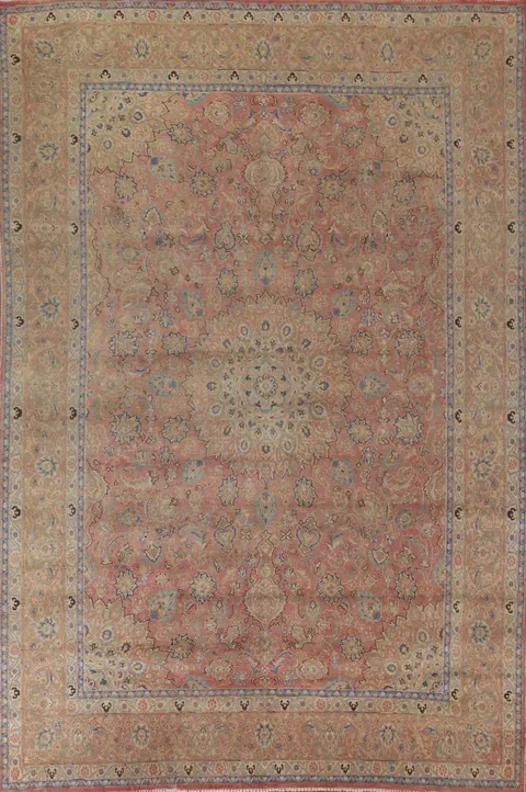 Distressed Floral Mashad Persian Area Rug 10x13