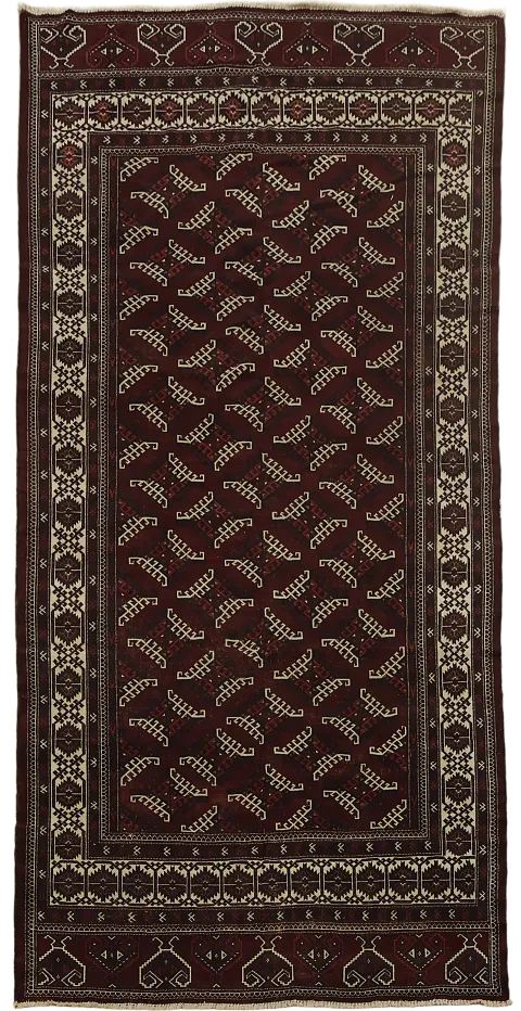 Geometric Vintage Deep Red Bokhara Pakistani Area Rug 7x12