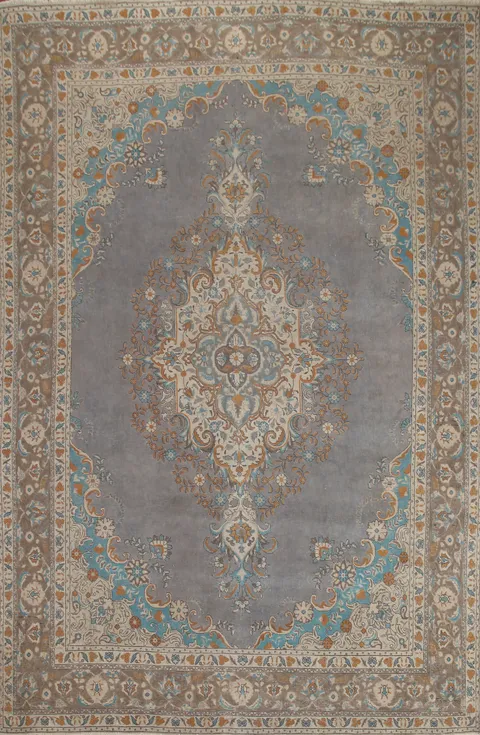 Gray Distressed Tabriz Persian Area Rug 10x13