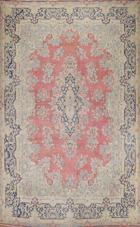 Large Pink Wool Kerman Persian Area Rug 10x14