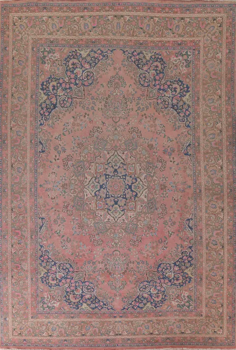 Pink Wool Mashad Persian Area Rug 10x13