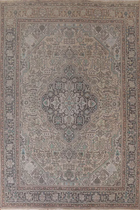 Vintage Geometric Tabriz Persian Area Rug 10x13