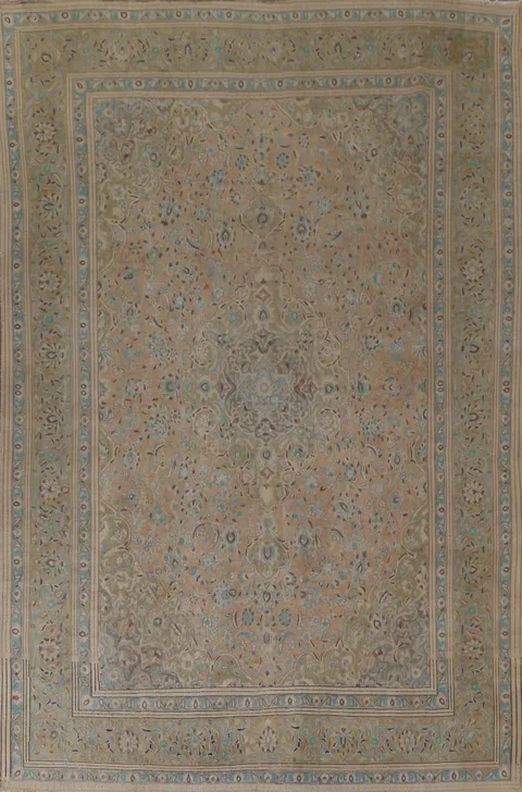Distressed Wool Mashad Persian Area Rug 10x13