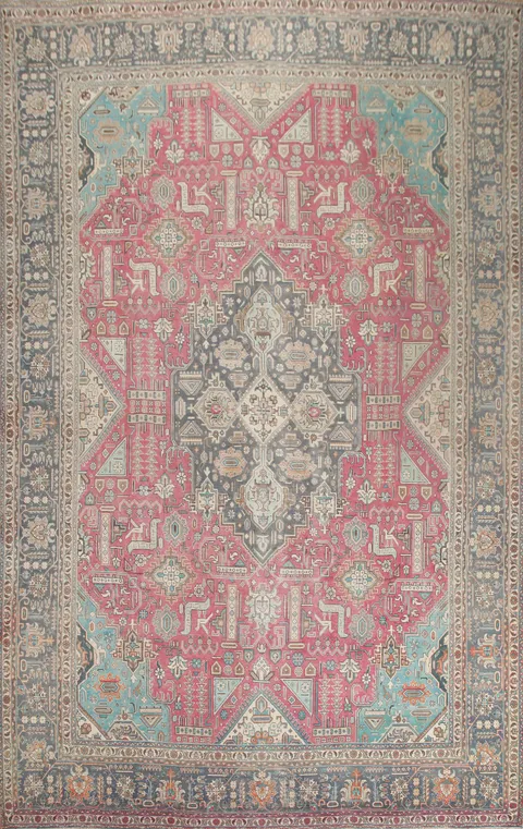 Geometric Wool Tabriz Persian Area Rug 10x13