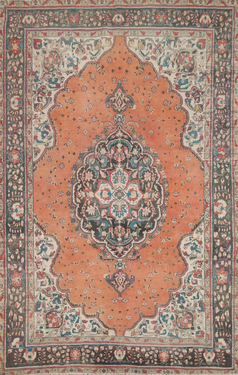 Vintage Wool Tabriz Persian Area Rug 7x9