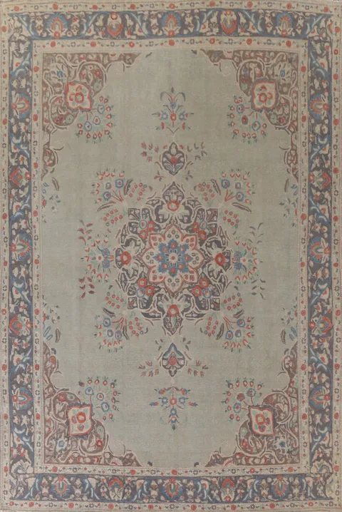 Green Distressed Tabriz Persian Area Rug 10x13