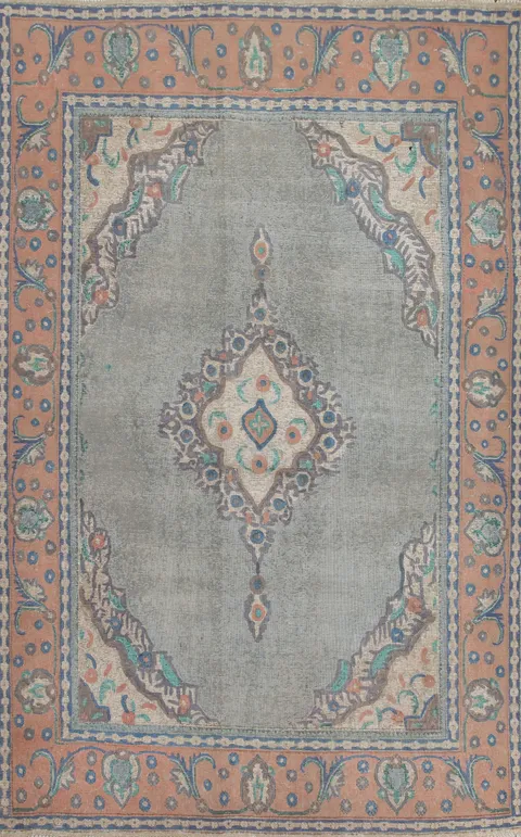 Geometric Wool Tabriz Persian Area Rug 7x10