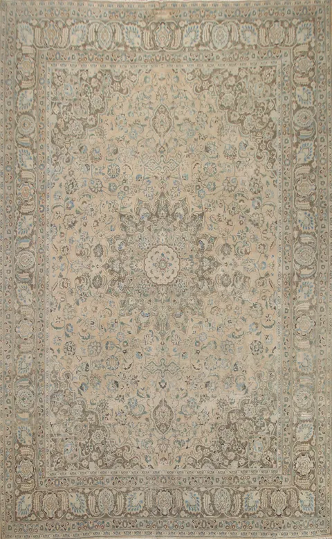 Distressed Wool Mashad Persian Area Rug 10x13