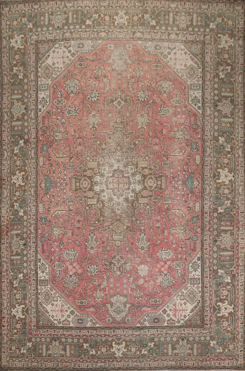 Pink Geometric Tabriz Persian Area Rug 9x12