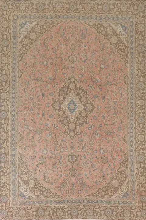 Distressed Pink Mashad Persian Area Rug 8x12