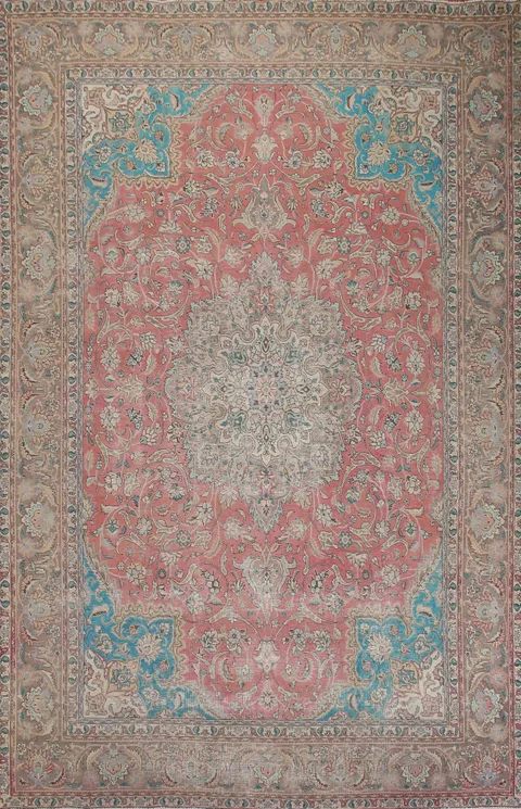 Handmade Floral Mashad Persian Area Rug 9x13