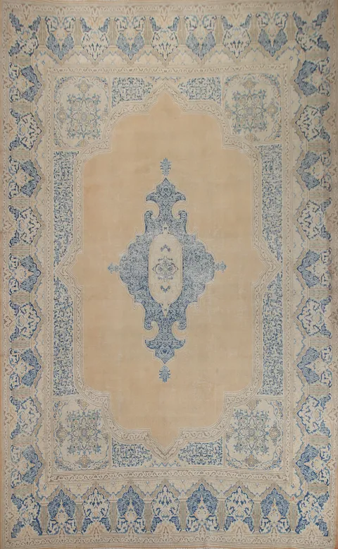 Distressed Wool Kerman Large Persian Rug 10x14