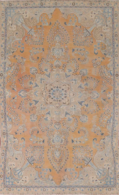 Distressed Floral Mashad Persian Area Rug 6x9