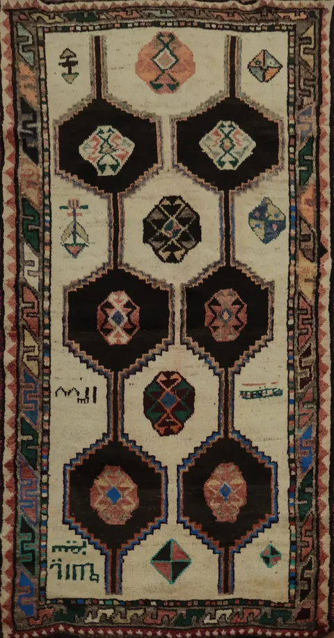 Handcrafted Lori Persian Area Rug 4x7 Showcasing Timeless Geometric Art