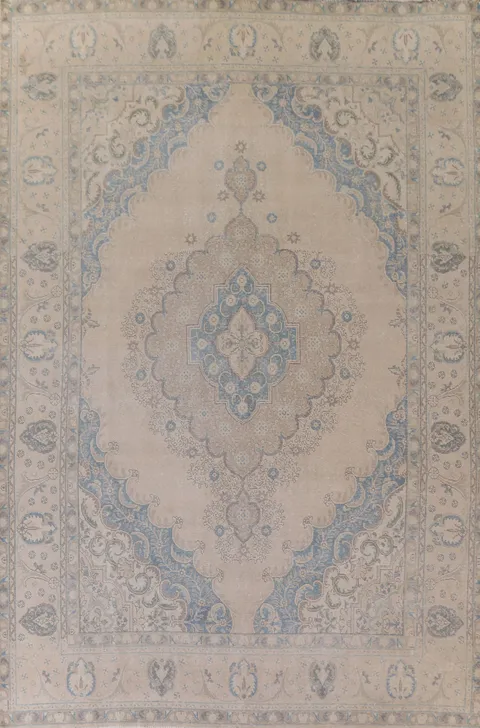 Distressed Wool Tabriz Persian Area Rug 10x13