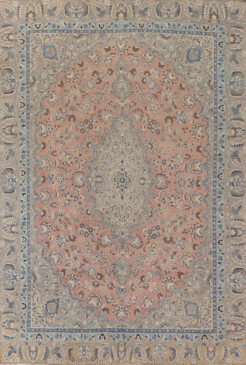 Pink Floral Mashad Persian Area Rug 9x12