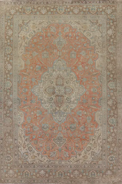 Distressed Geometric Tabriz Persian Area Rug 8x11