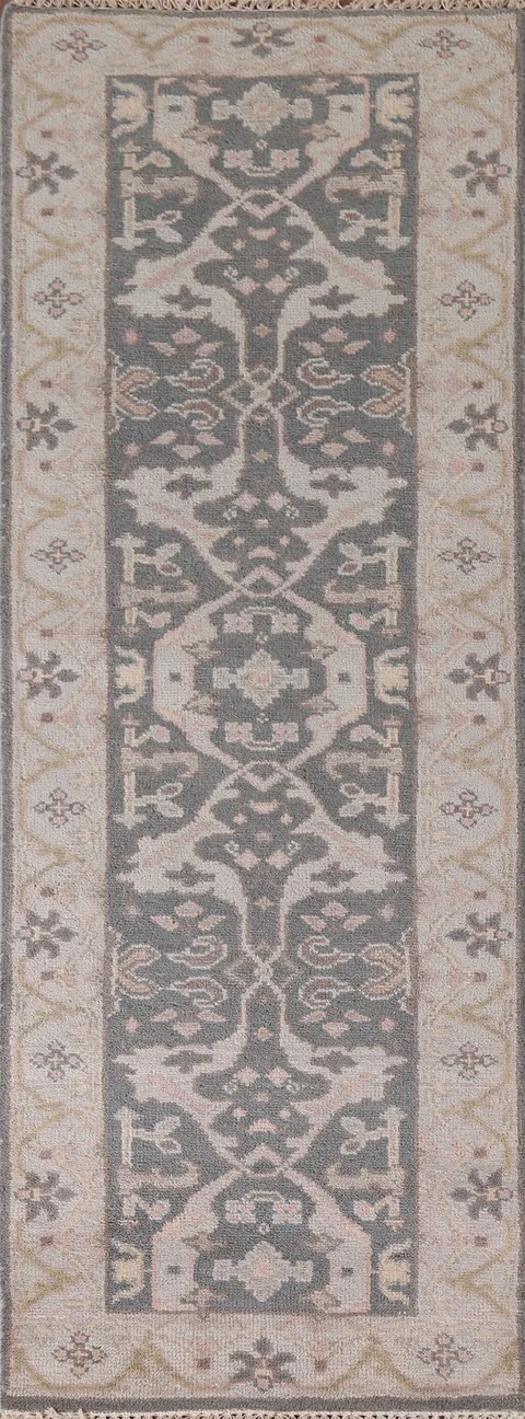 Gray Wool Oushak Oriental Runner Rug 3x8
