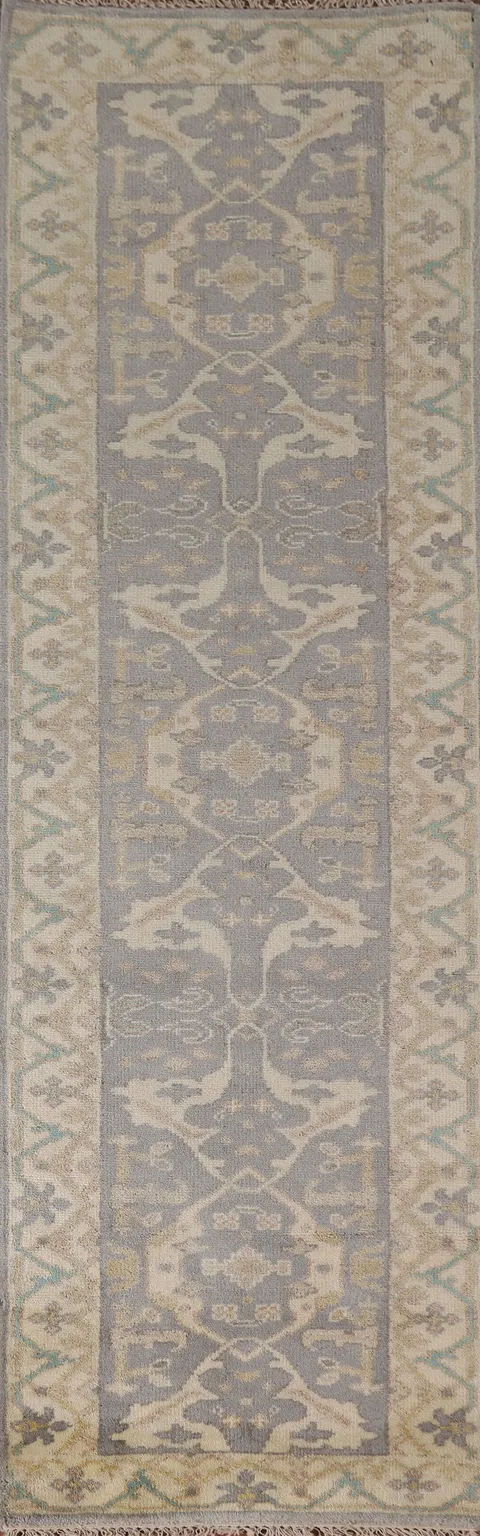 Gray Wool Oushak Oriental Runner Rug 3x10
