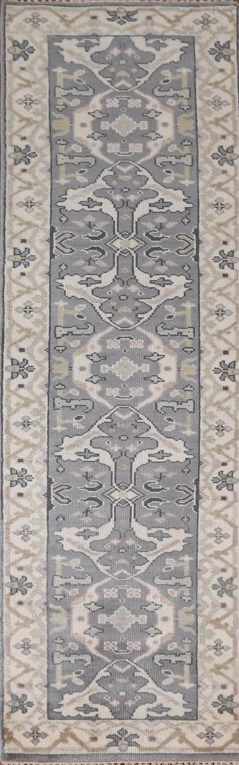 Gray Wool Oushak Oriental Runner Rug 3x10
