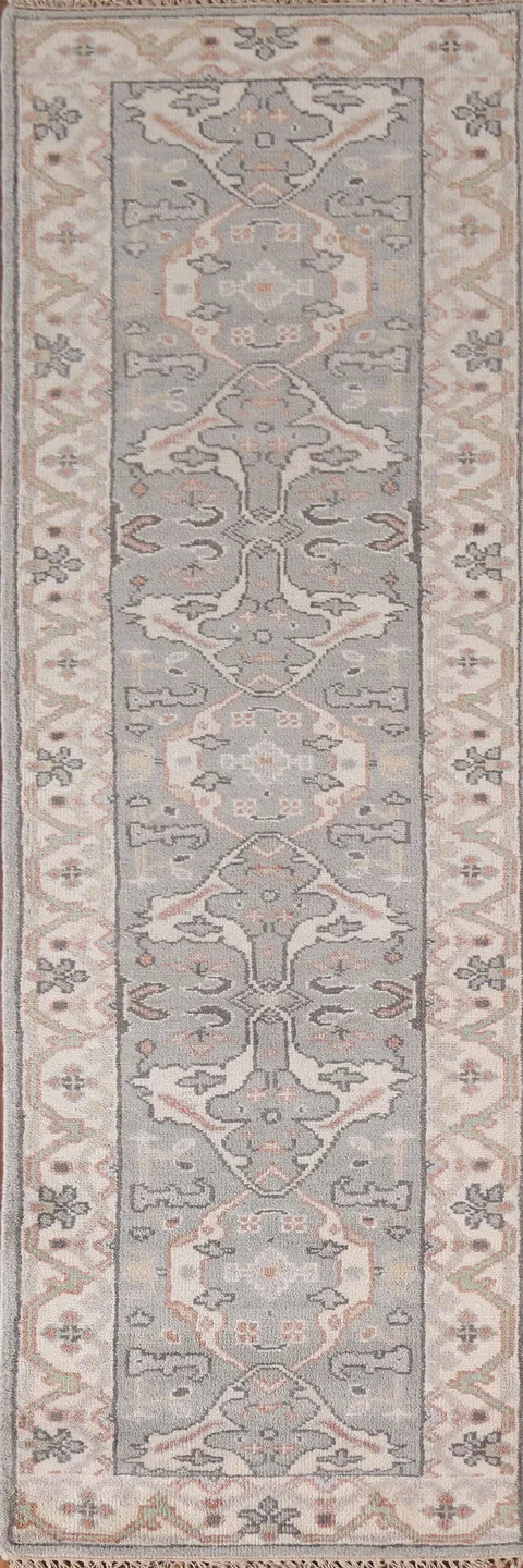 Gray Wool Oushak Oriental Runner Rug 3x10