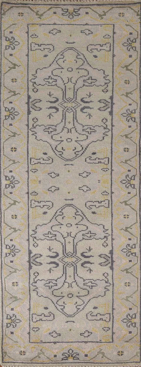 Green Wool Oushak Oriental Runner Rug 3x8