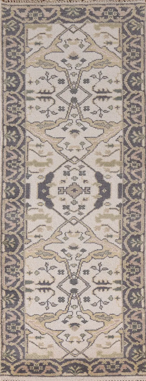 Geometric Oushak Handmade Runner Rug 3x8