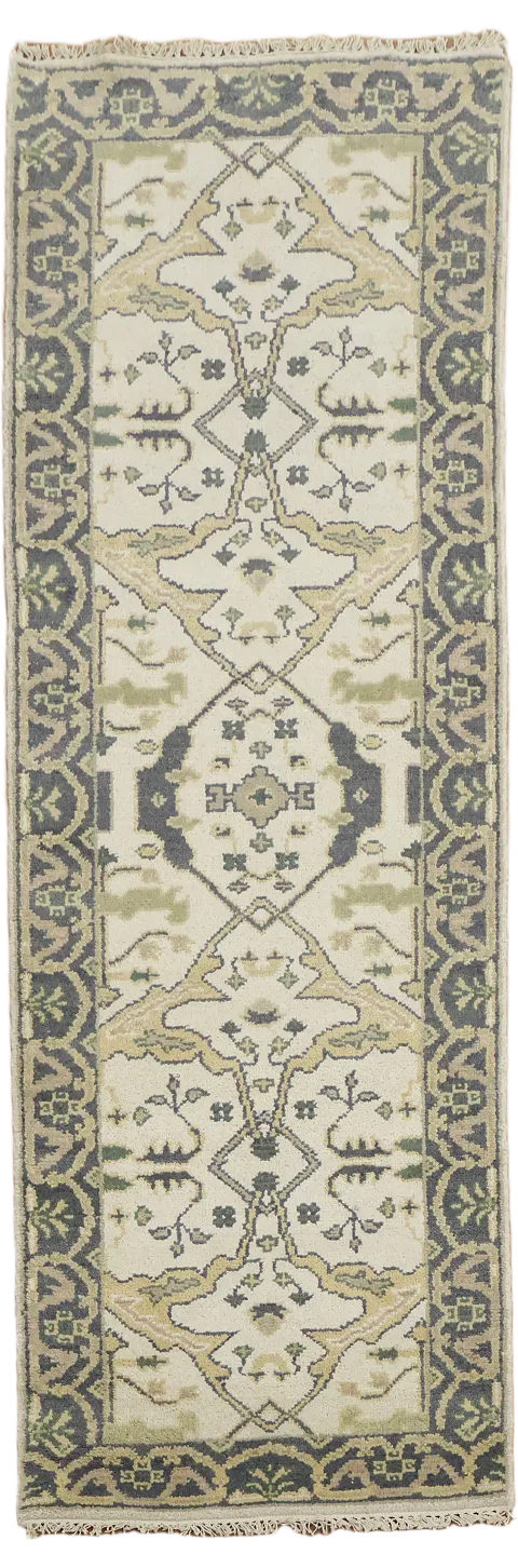 Geometric Oushak Handmade Runner Rug 3x8
