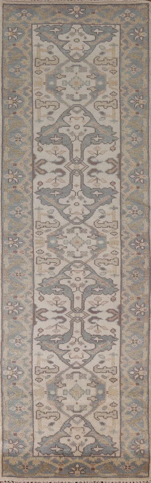 Geometric Wool Oushak Oriental Runner Rug 3x10