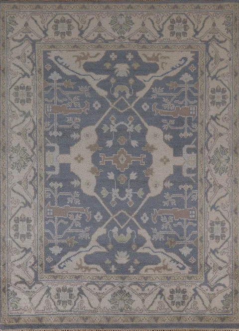 All-Over Blue Oushak Indian Area Rug 6x8
