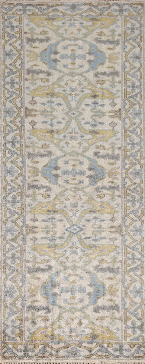 Ivory Wool Oushak Oriental Runner Rug 3x8