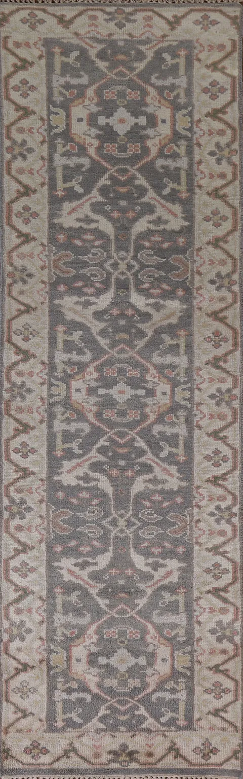 Gray Wool Oushak Oriental Runner Rug 2x10