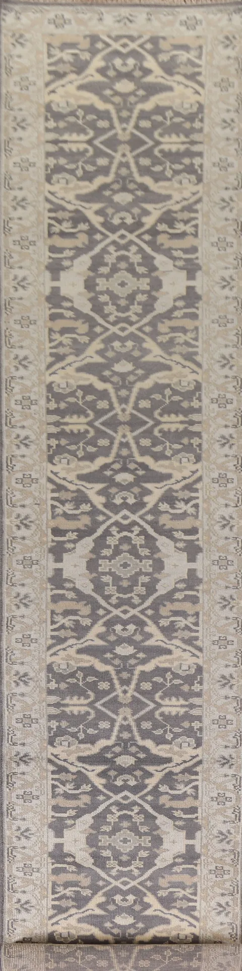 Dark Gray Oushak Indian Runner Rug 3x20