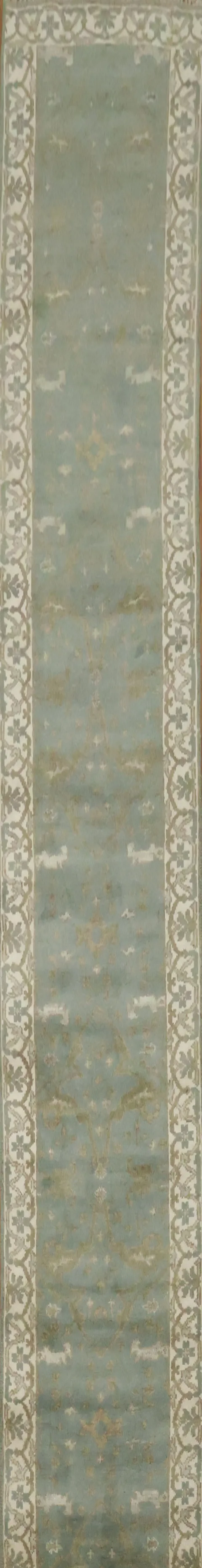 Gray Blue Oushak Oriental Runner Rug 3x19