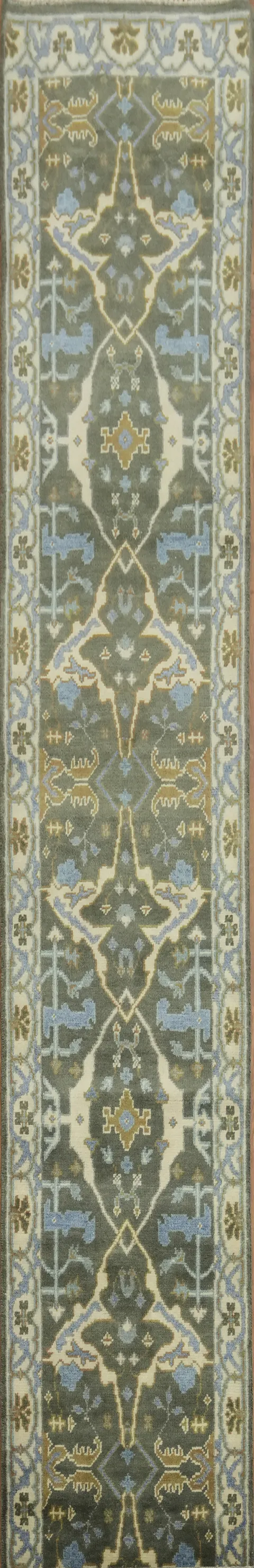 Traditional Design Green and Blue Long Runner Rug 3x16
