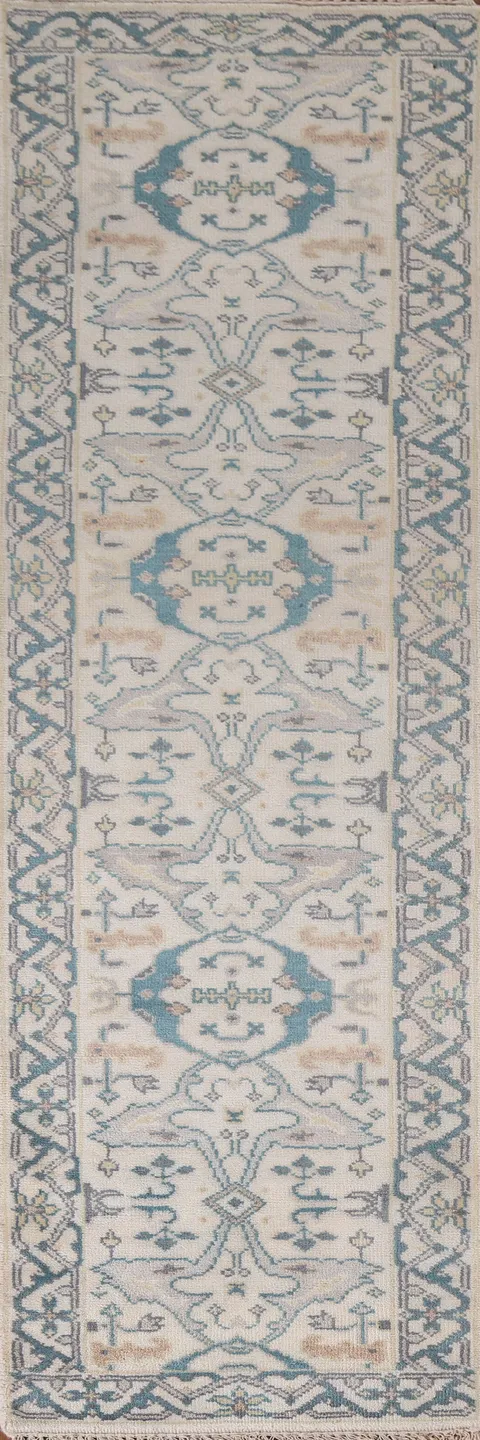 All-Over Ivory Oushak Wool Runner Rug 3x10