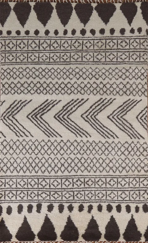 Earth Tone Wool Moroccan Plush Area Rug 5x8