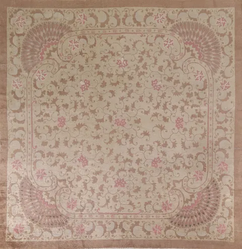Vegetable Dye Antique Art Deco Square Area Rug 9x9
